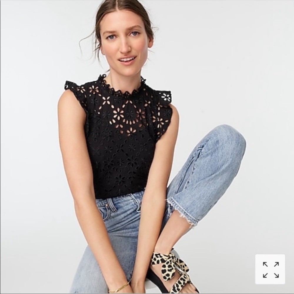 J crew black eyelet mock neck sleeveless top NWT
